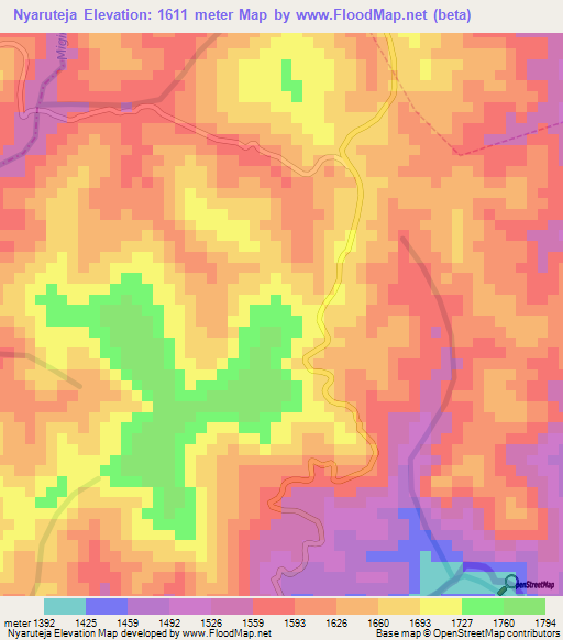 Nyaruteja,Rwanda Elevation Map