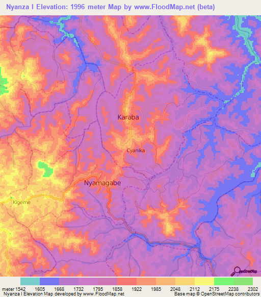 Nyanza I,Rwanda Elevation Map