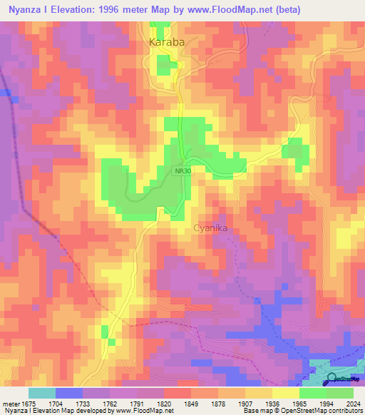 Nyanza I,Rwanda Elevation Map