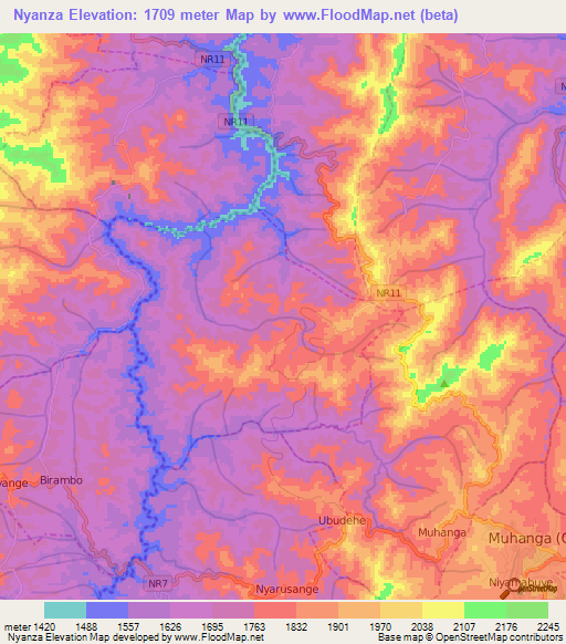 Nyanza,Rwanda Elevation Map