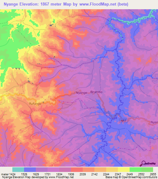 Nyange,Rwanda Elevation Map