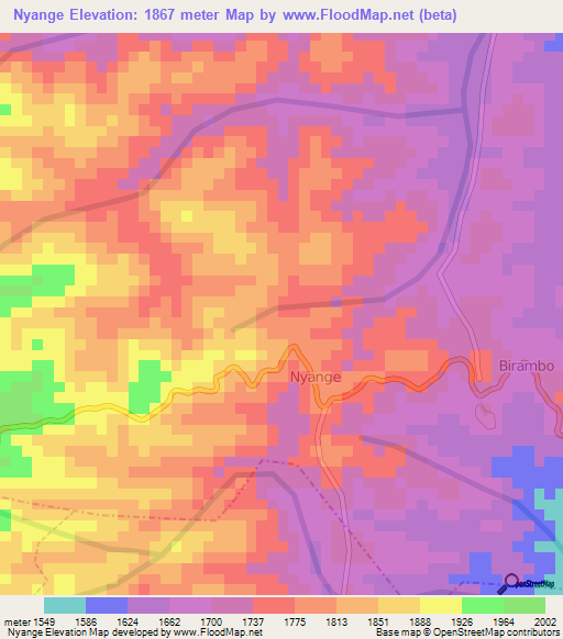 Nyange,Rwanda Elevation Map