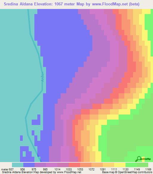 Sredina Aldana,Russia Elevation Map