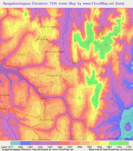 Nyagahandagaza,Rwanda Elevation Map