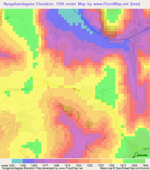 Nyagahandagaza,Rwanda Elevation Map