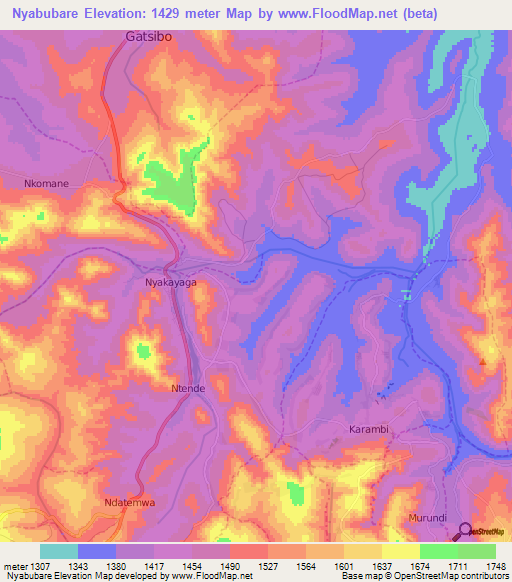 Nyabubare,Rwanda Elevation Map