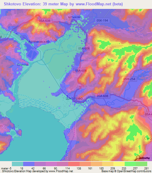 Shkotovo,Russia Elevation Map