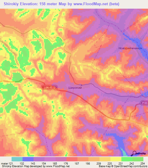 Shirokiy,Russia Elevation Map