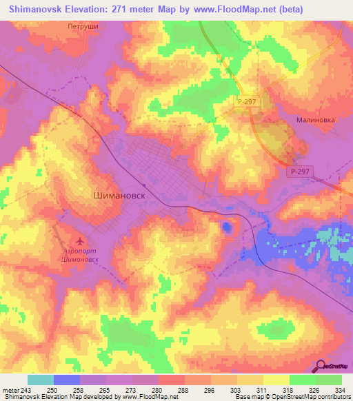 Shimanovsk,Russia Elevation Map