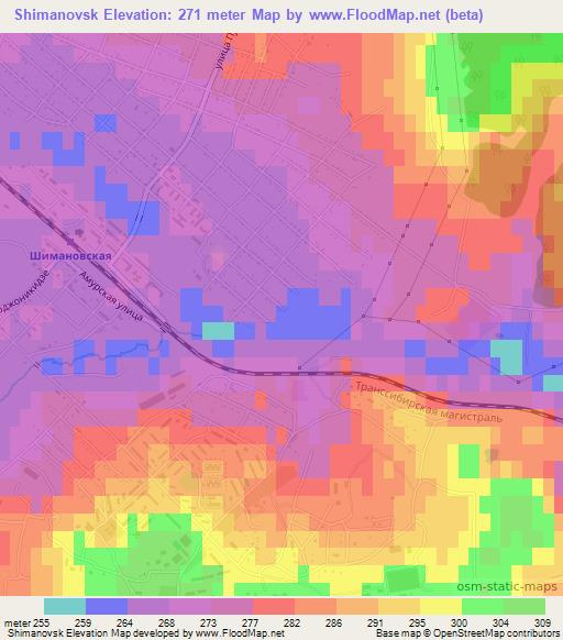 Shimanovsk,Russia Elevation Map