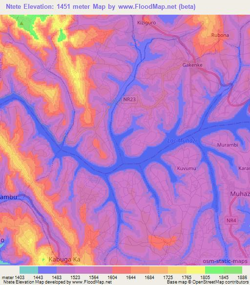 Ntete,Rwanda Elevation Map