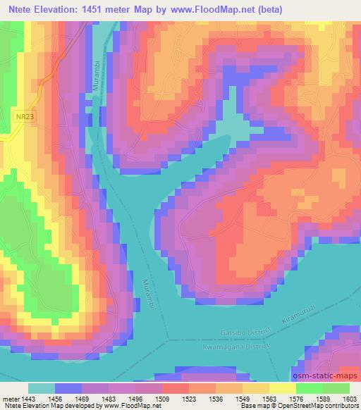 Ntete,Rwanda Elevation Map