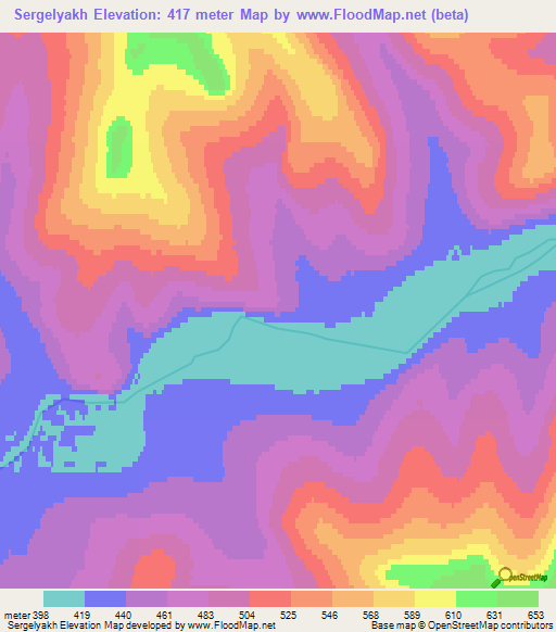 Sergelyakh,Russia Elevation Map