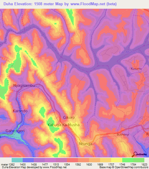 Duha,Rwanda Elevation Map