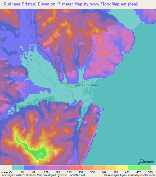 Rudnaya Pristan',Russia Elevation Map