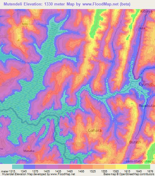 Mutendeli,Rwanda Elevation Map