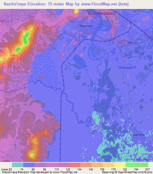 Razdol'naya,Russia Elevation Map