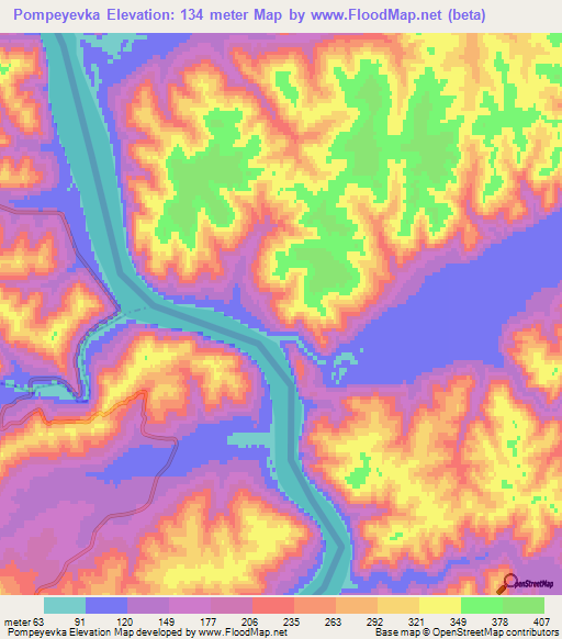 Pompeyevka,Russia Elevation Map