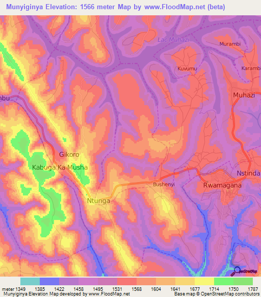 Munyiginya,Rwanda Elevation Map