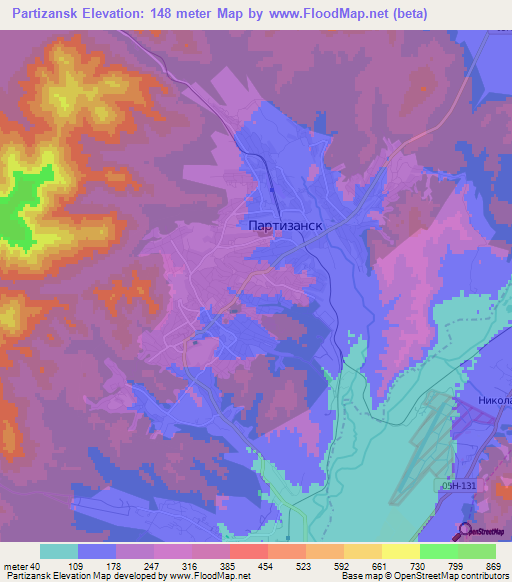 Partizansk,Russia Elevation Map