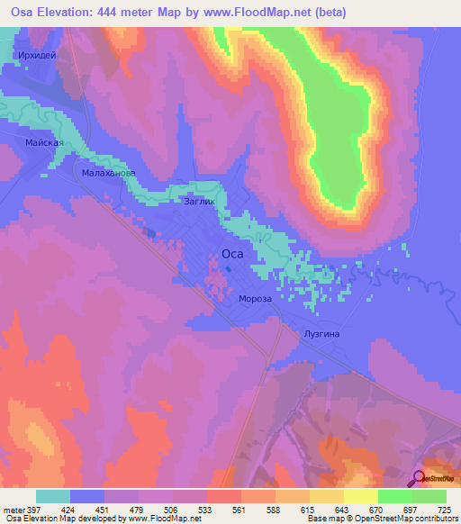 Osa,Russia Elevation Map