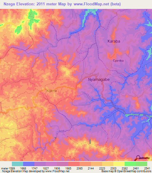 Nzega,Rwanda Elevation Map