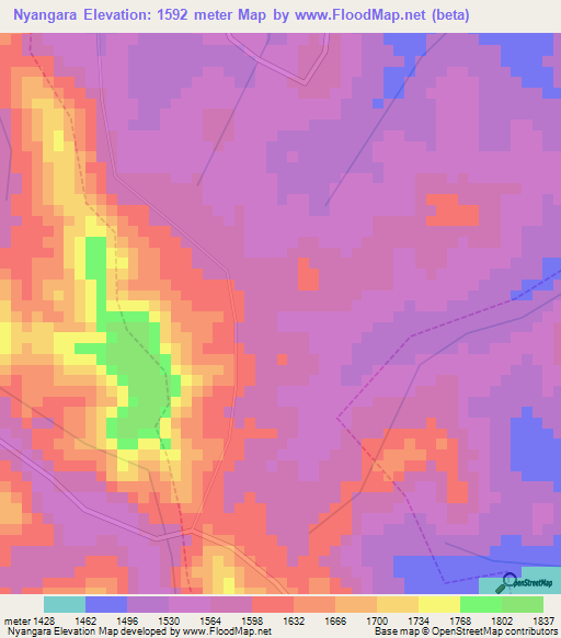 Nyangara,Rwanda Elevation Map