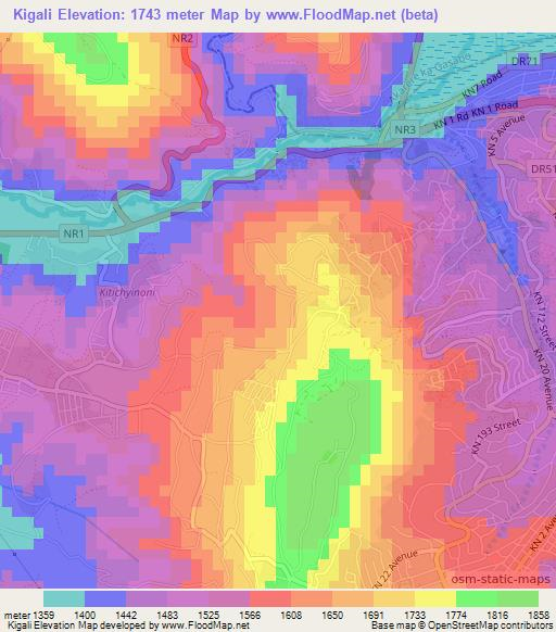 Kigali,Rwanda Elevation Map