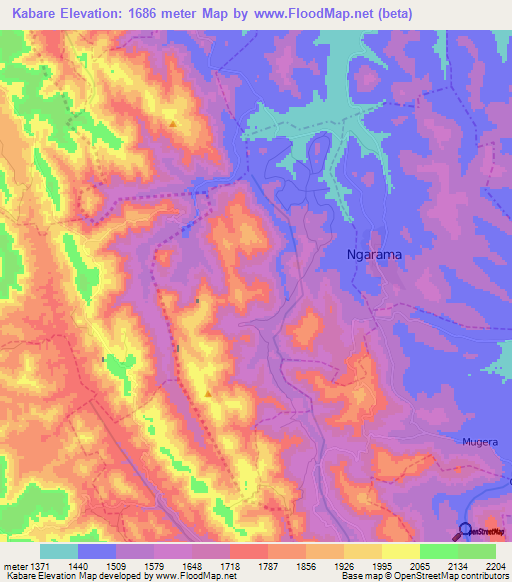 Kabare,Rwanda Elevation Map