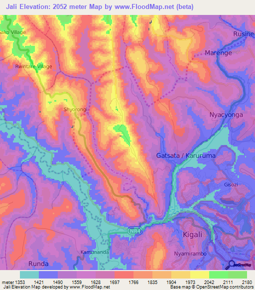 Jali,Rwanda Elevation Map