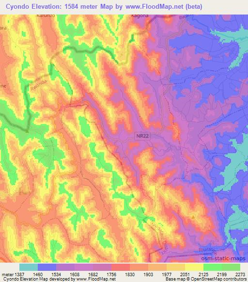 Cyondo,Rwanda Elevation Map