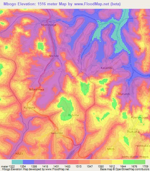 Mbogo,Rwanda Elevation Map