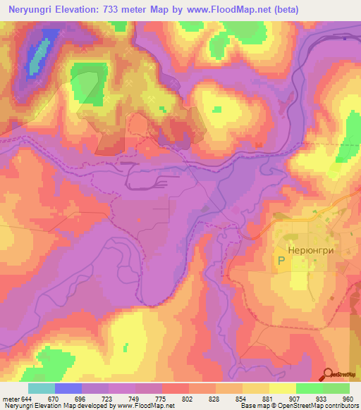 Neryungri,Russia Elevation Map