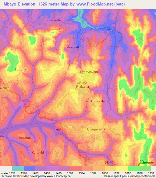 Mbayo,Rwanda Elevation Map