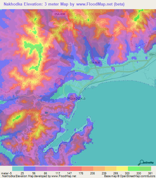 Nakhodka,Russia Elevation Map