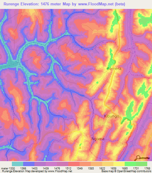 Rurenge,Rwanda Elevation Map