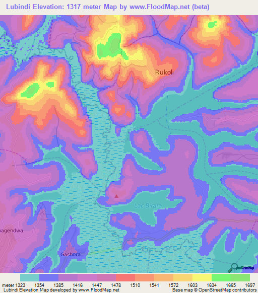 Lubindi,Rwanda Elevation Map