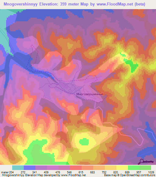 Mnogovershinnyy,Russia Elevation Map