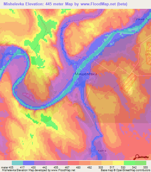 Mishelevka,Russia Elevation Map