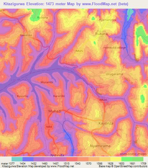 Kitazigurwa,Rwanda Elevation Map