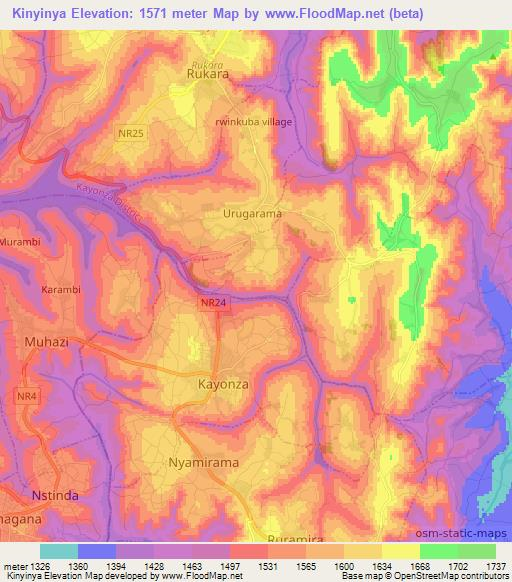 Kinyinya,Rwanda Elevation Map