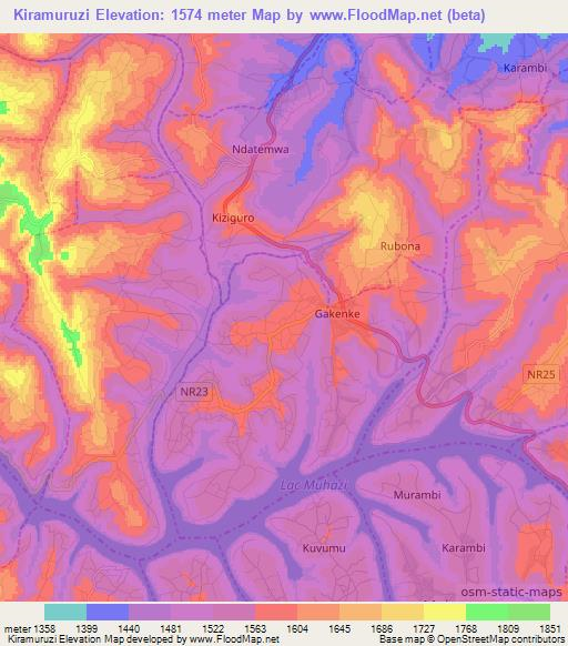 Kiramuruzi,Rwanda Elevation Map