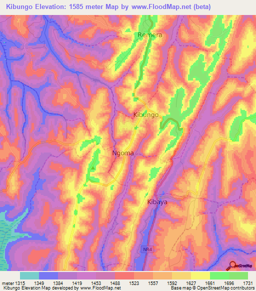 Kibungo,Rwanda Elevation Map