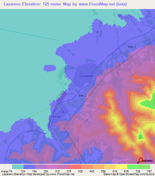 Lazarevo,Russia Elevation Map