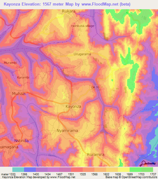 Kayonza,Rwanda Elevation Map