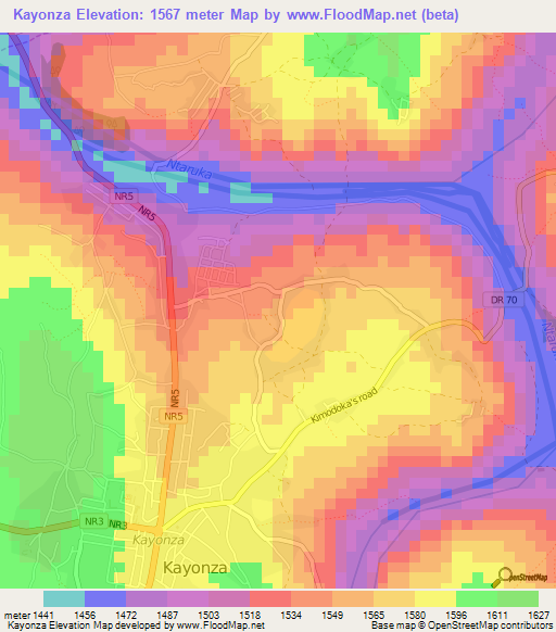 Kayonza,Rwanda Elevation Map