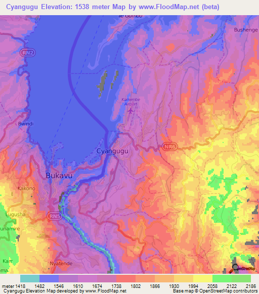 Cyangugu,Rwanda Elevation Map