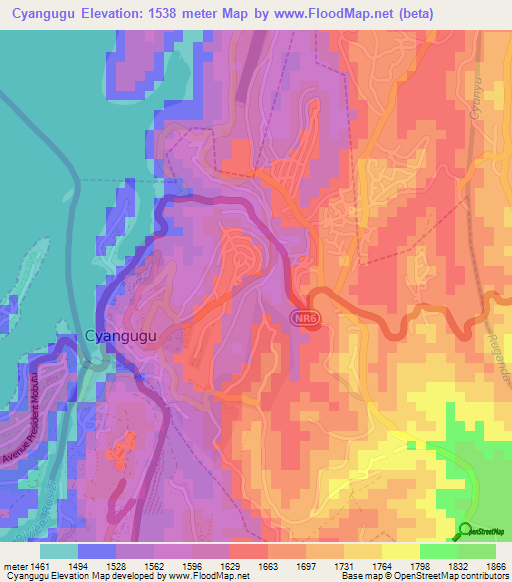 Cyangugu,Rwanda Elevation Map