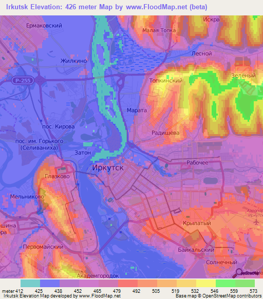 Irkutsk,Russia Elevation Map