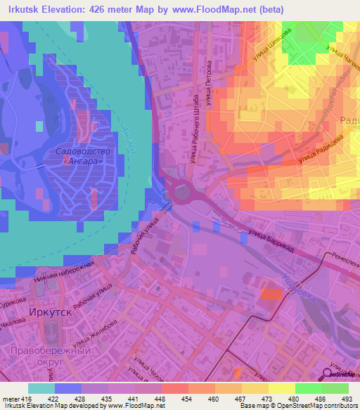 Irkutsk,Russia Elevation Map